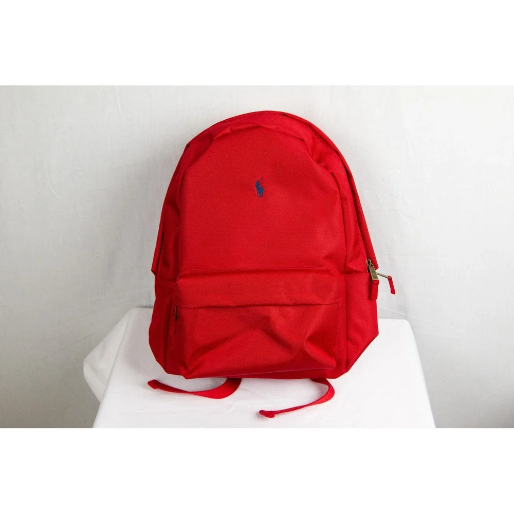 Polo Ralph Lauren Red Canvas Backpack Blue Pony Logo School Bag 9AR151-R2Z NWT